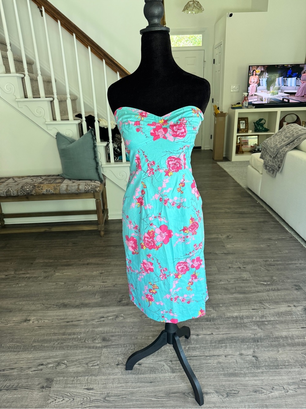 Strapless Turquoise Floral Sundress
